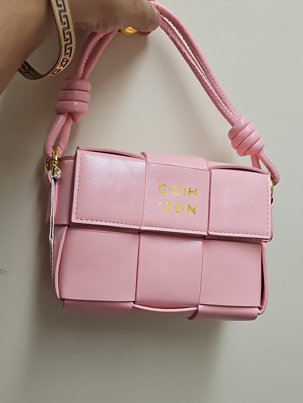 Pink Woven Shoulder Bag